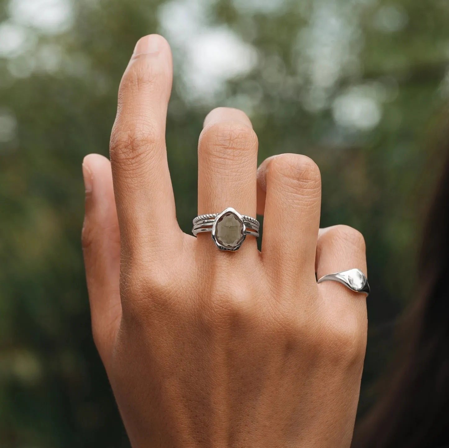 smoky quartz mood ring silver - sterling silver, smoky quartz