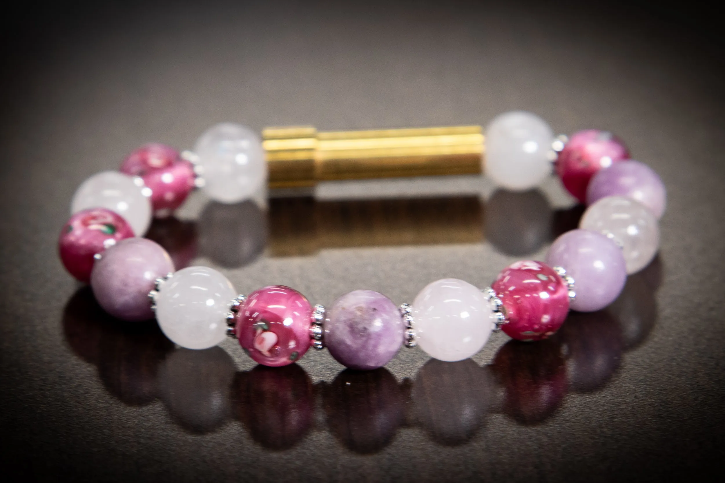 Snow Quartz Kunzite and Pressed Flower Healing Bracelet for Hair Fur or Ash