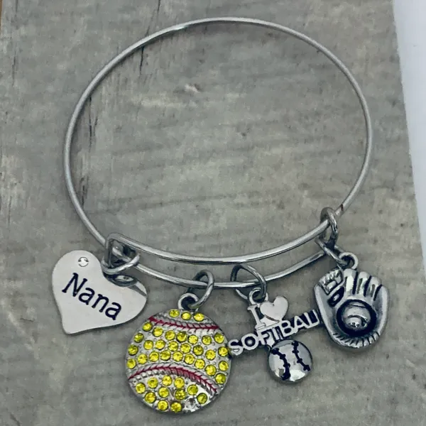 Softball Charm Bracelet - Pick Charm