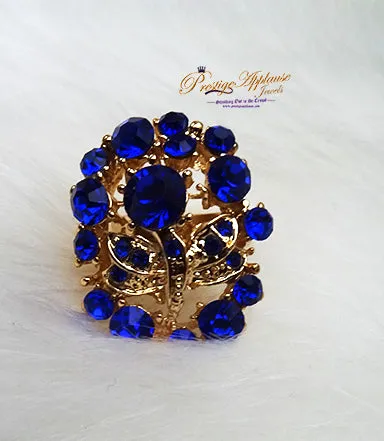 Sparkling Royal Blue Gold Costume Fashion Party Wedding Necklace Earring Bracelet Jewellery Set