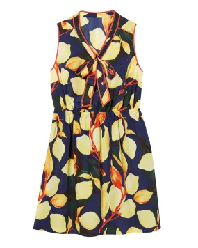 Springfield Sleevless Tie Neck Gathered Waist Dress | Navy / Yellow