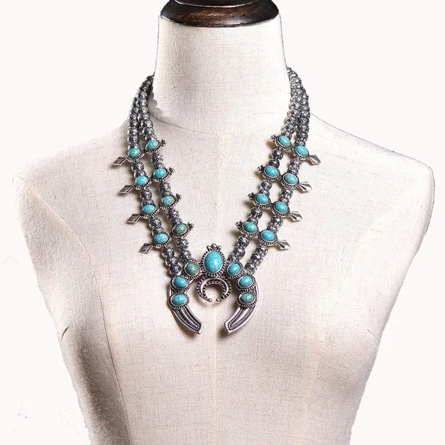 Squash Blossom  6 Colors 9 Styles You Choose Silver With Black Red Gray Green Turquoise Or Purple Long Indian Statement Jewelry Bohemian Boho Cowgirl Southwestern Necklaces