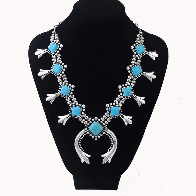 Squash Blossom  6 Colors 9 Styles You Choose Silver With Black Red Gray Green Turquoise Or Purple Long Indian Statement Jewelry Bohemian Boho Cowgirl Southwestern Necklaces