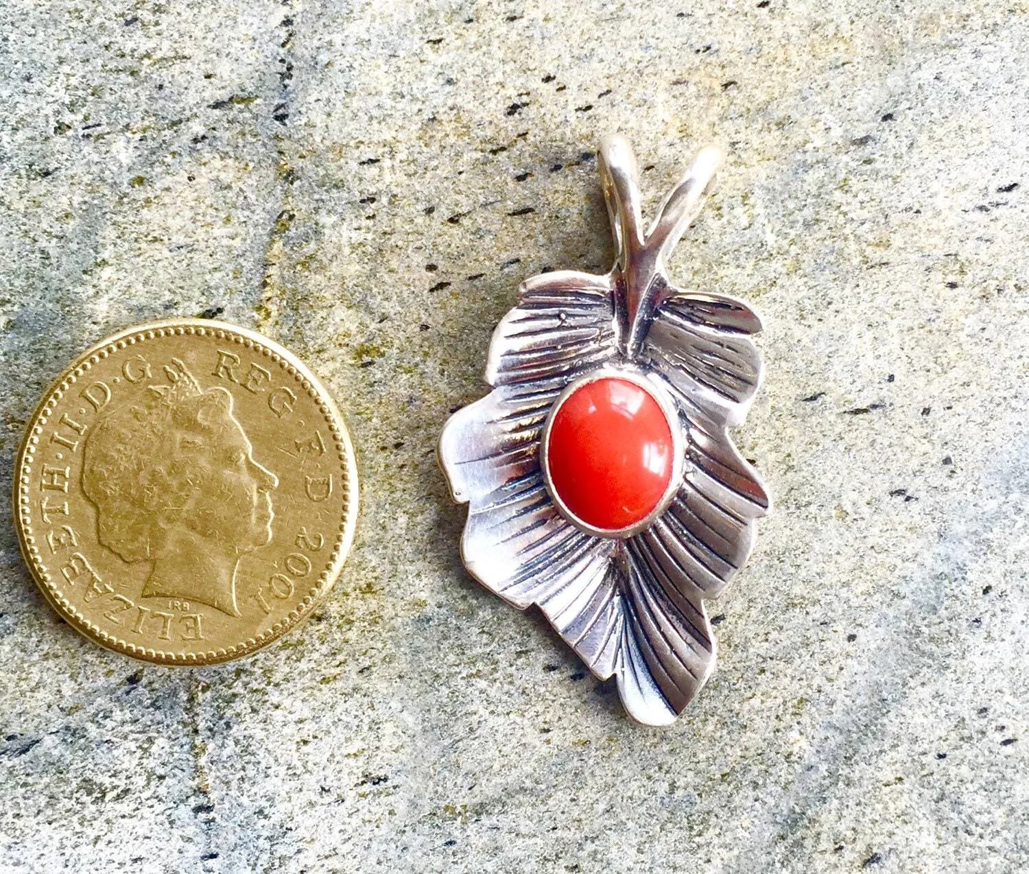 Statement Leaf Pendant - Coral Leaf Pendant - Natural Coral Necklace