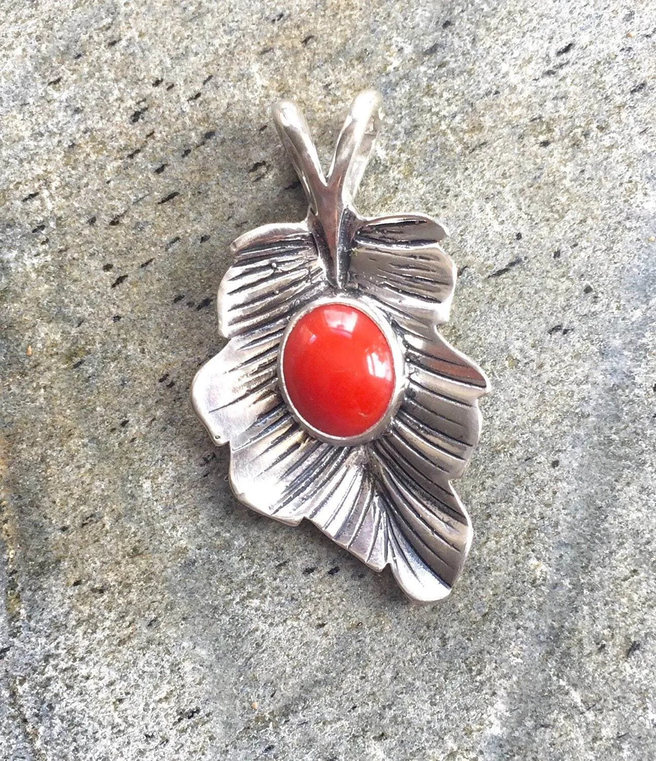 Statement Leaf Pendant - Coral Leaf Pendant - Natural Coral Necklace