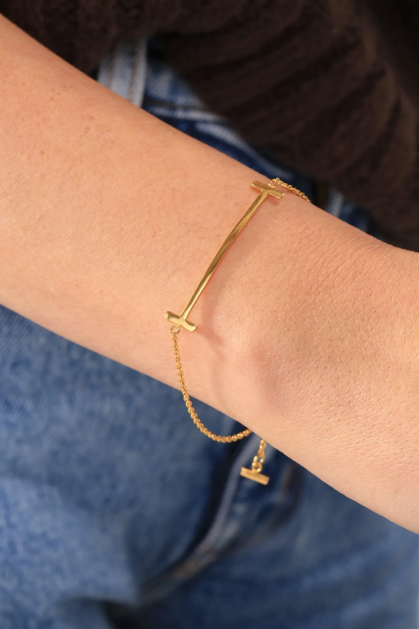 Sterling Silver Gold Plated T Bar Bracelet