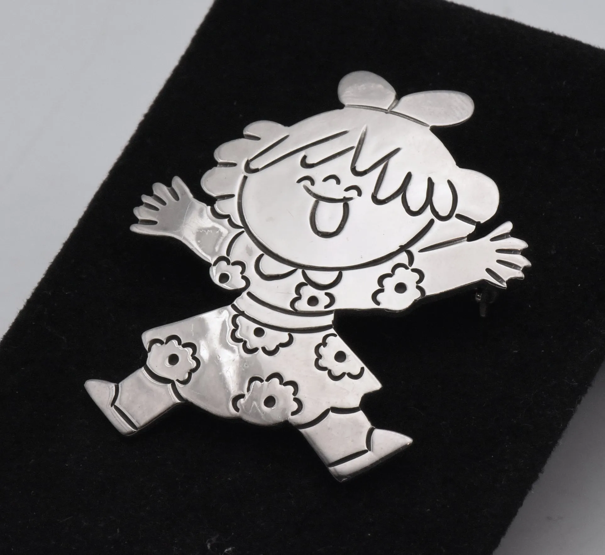 Sterling Silver Happy Jumping Little Girl Mexican Brooch/Pendant