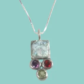 Sterling Silver Necklace, Silver  Roman glass jewelry , Sterling silver Jewelry, garnets necklace