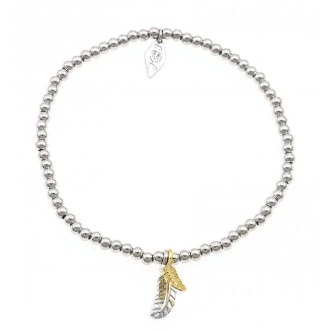 Sterling Silver Rhodium Plated Beaded Feather Bracelet ERLB026