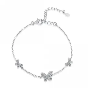 Sterling Silver Rhodium Plated Sparkling Butterfly Bracelet ERLB037