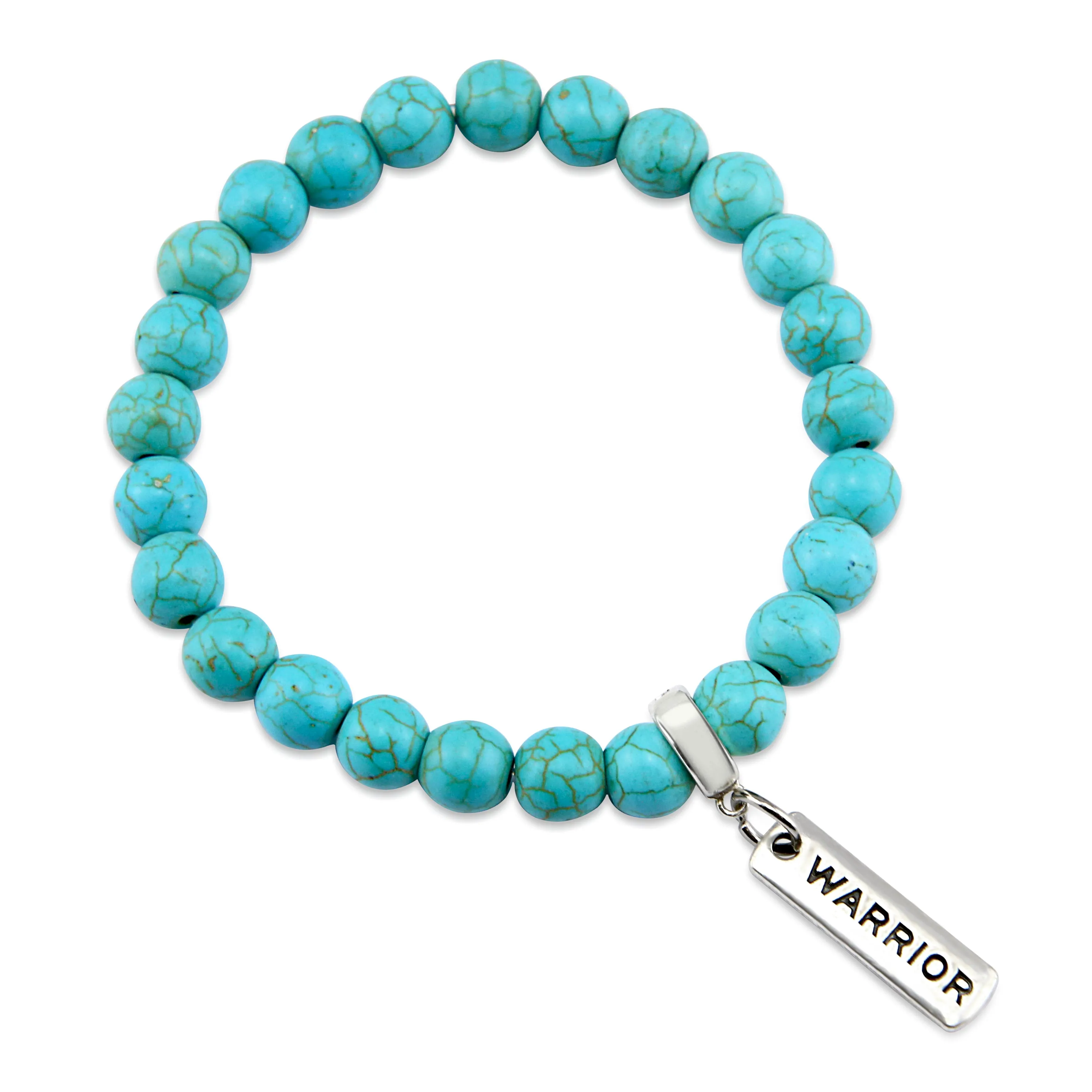 Stone Bracelet - Turquoise 8mm Beads - with Silver Word charm