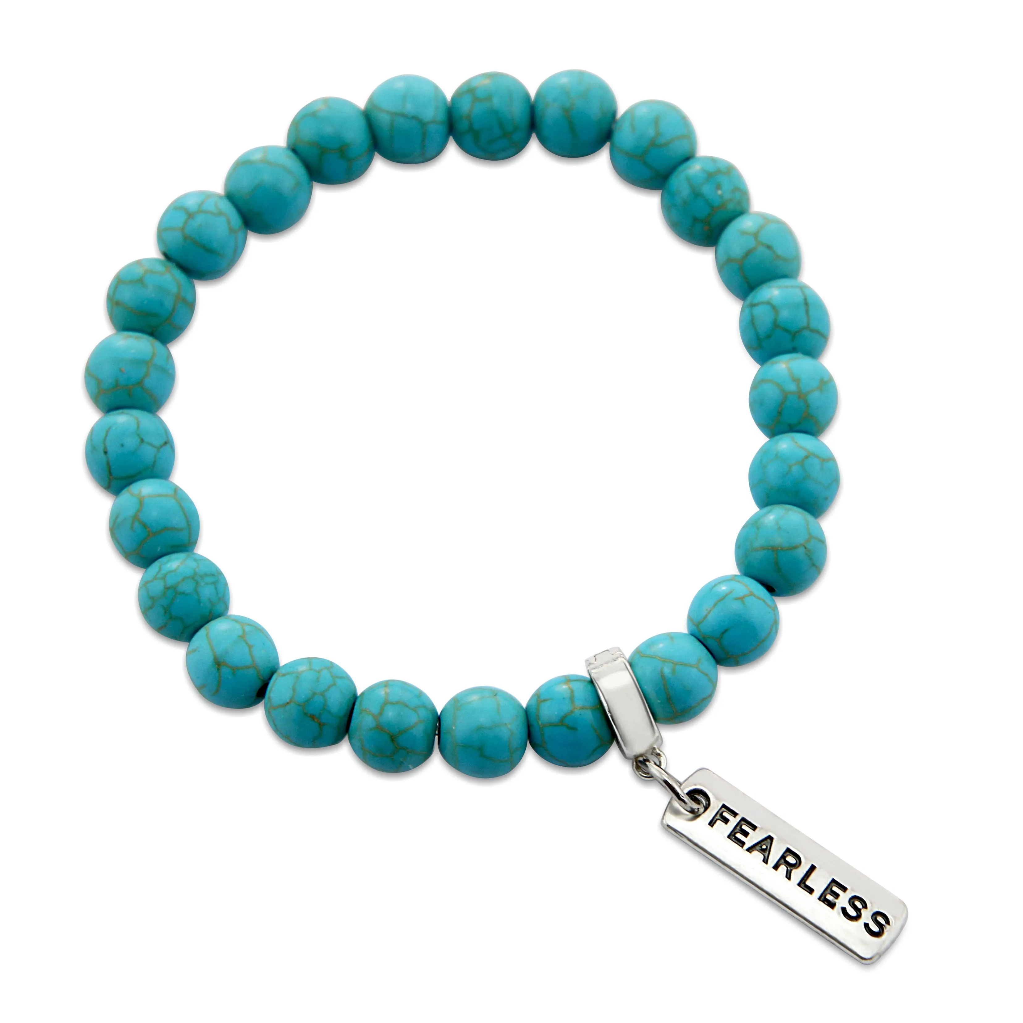 Stone Bracelet - Turquoise 8mm Beads - with Silver Word charm