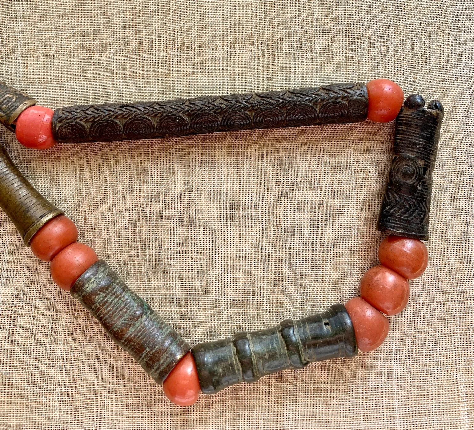 Strand of Antique Cast Bronze Tubes, Nigeria