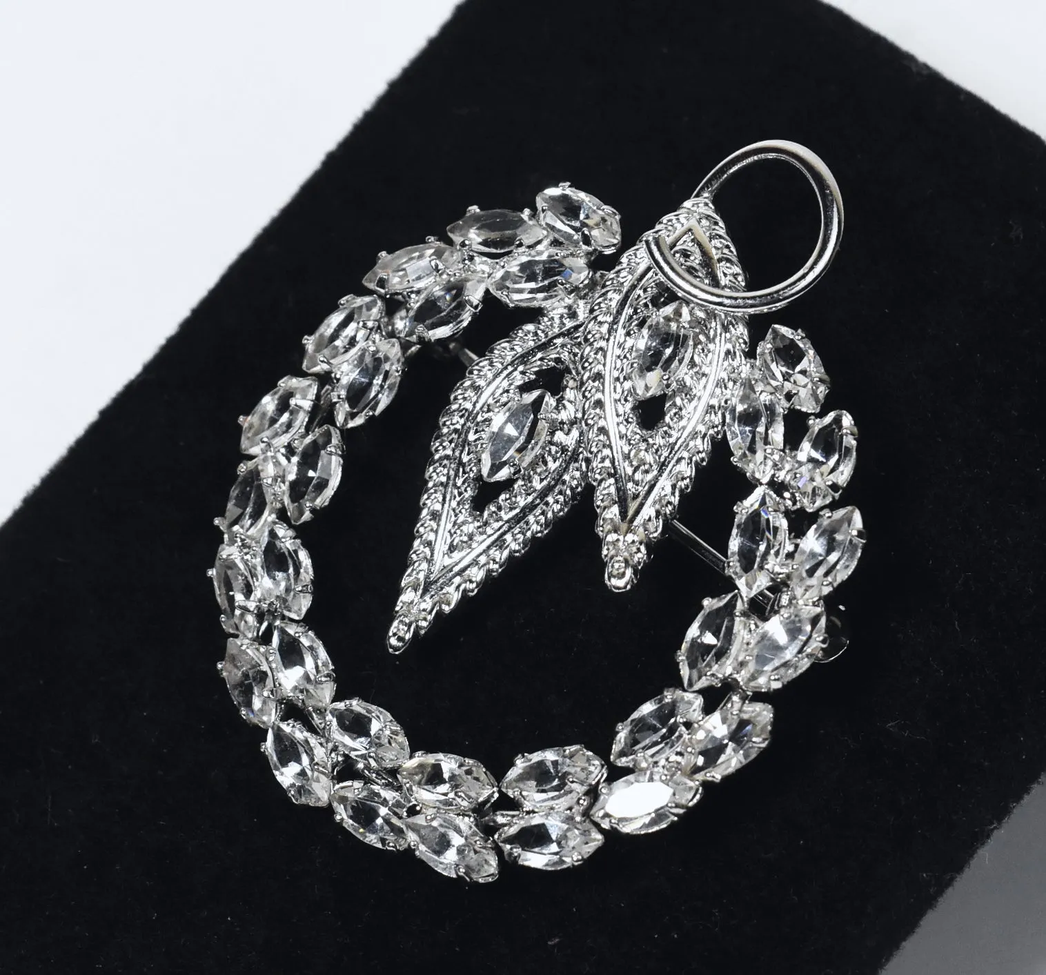 Stunning Vintage Sterling Silver Rhinestone Hoop Brooch