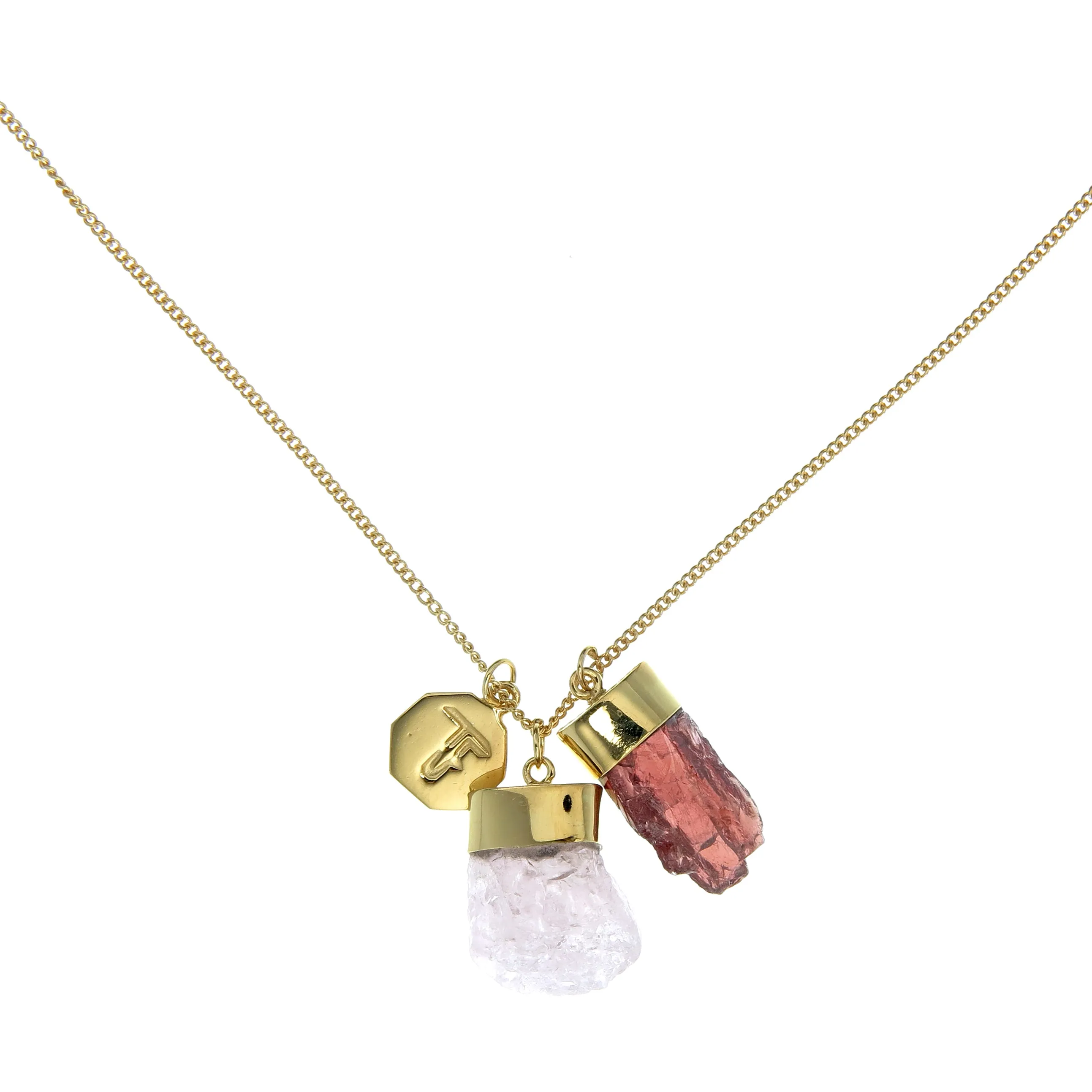 SUPERPOWER CHARM NECKLACE - ROSE QUARTZ & GARNET - GOLD