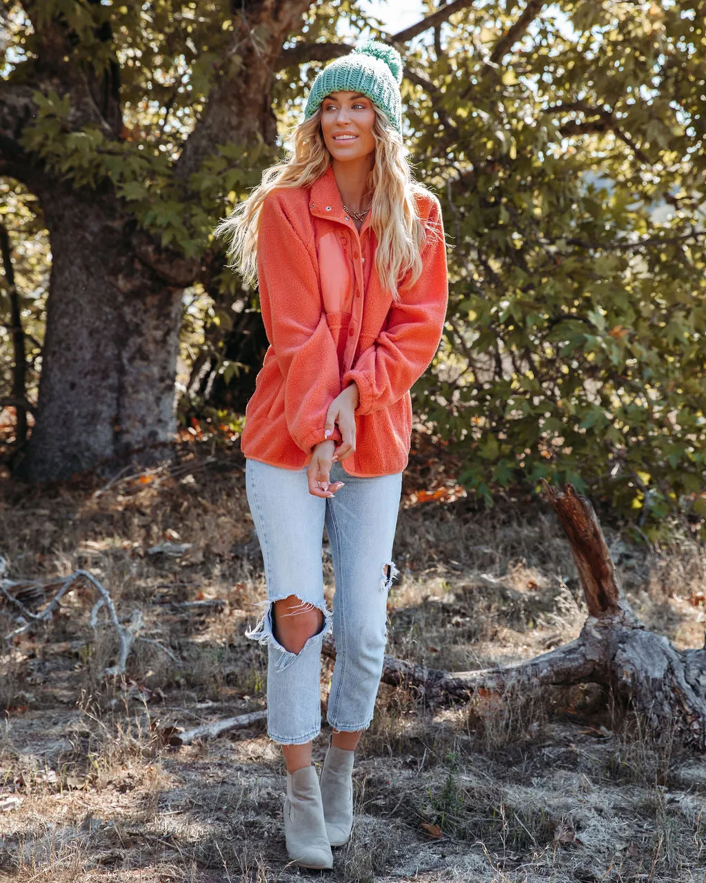 TastyHottie - Cabin Pocketed Fleece Jacket - Coral