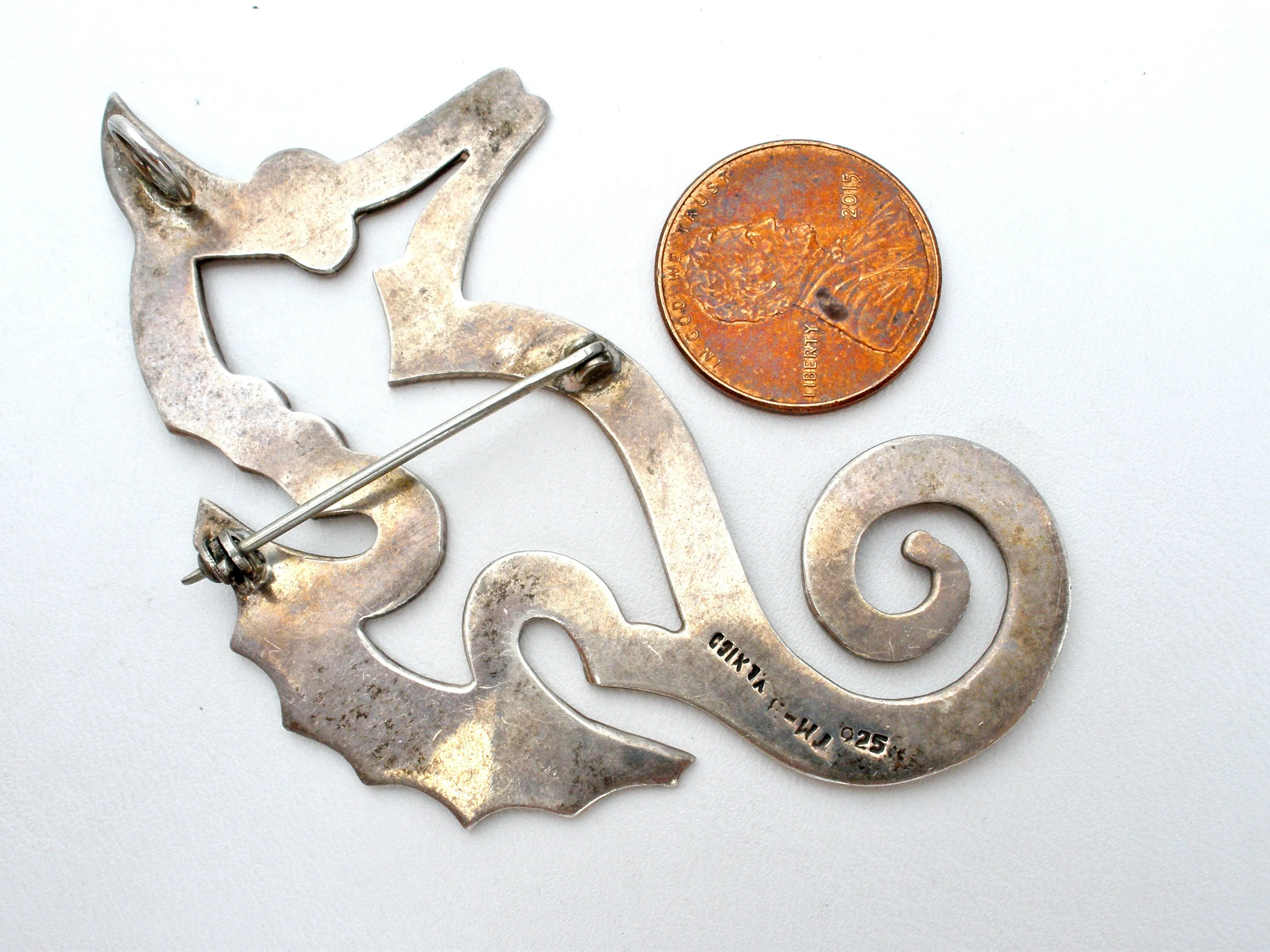 Taxco Seahorse Pendant Brooch Pin Sterling Silver