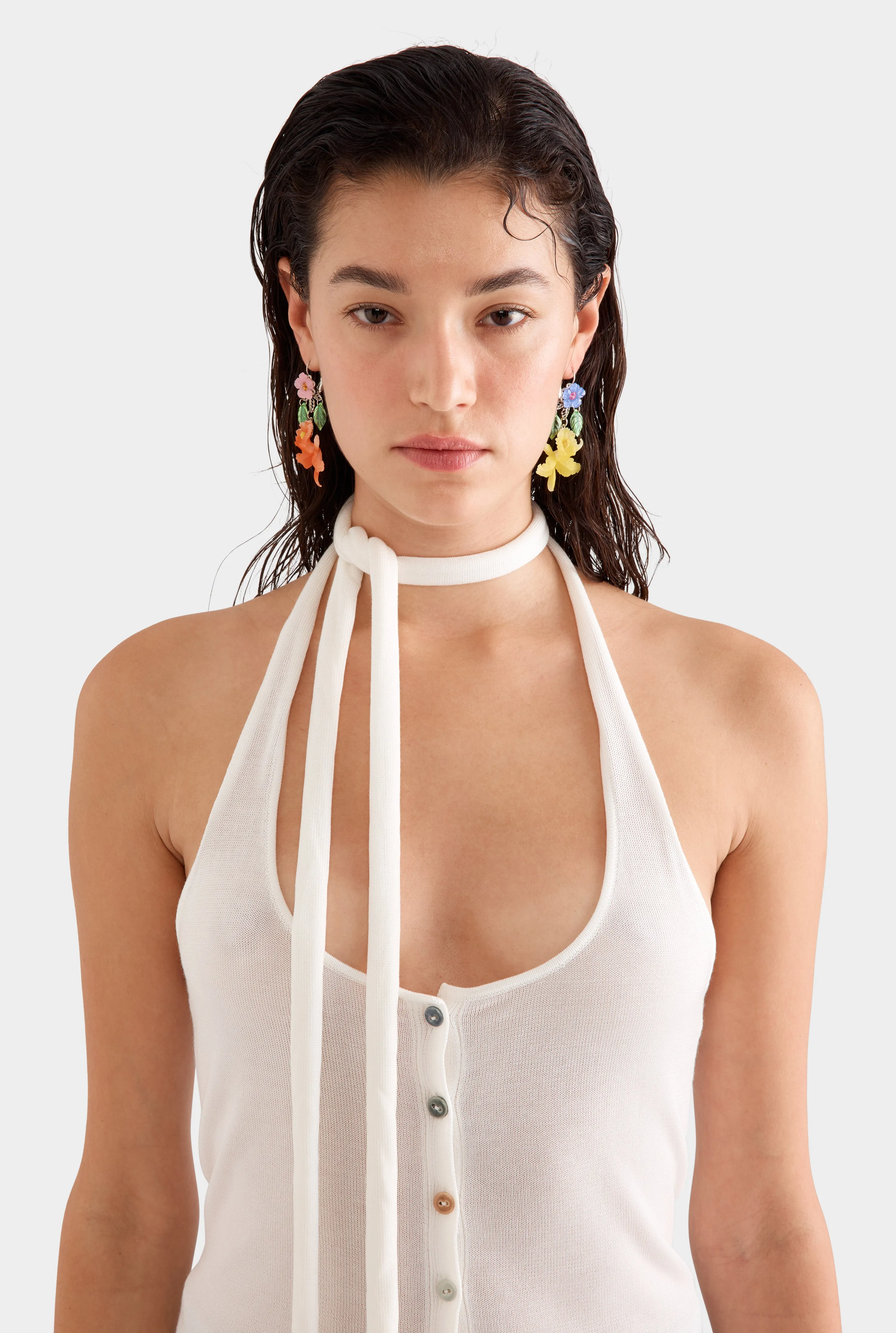 Tencel Scarf Halter Top -  Off White