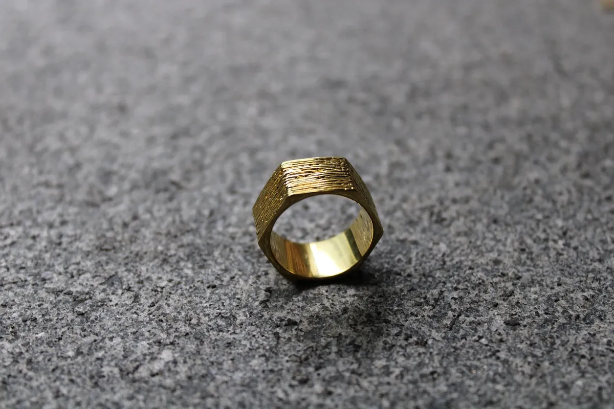 Textured Hexagon Brass Ring