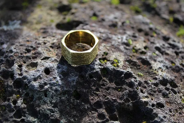 Textured Hexagon Brass Ring