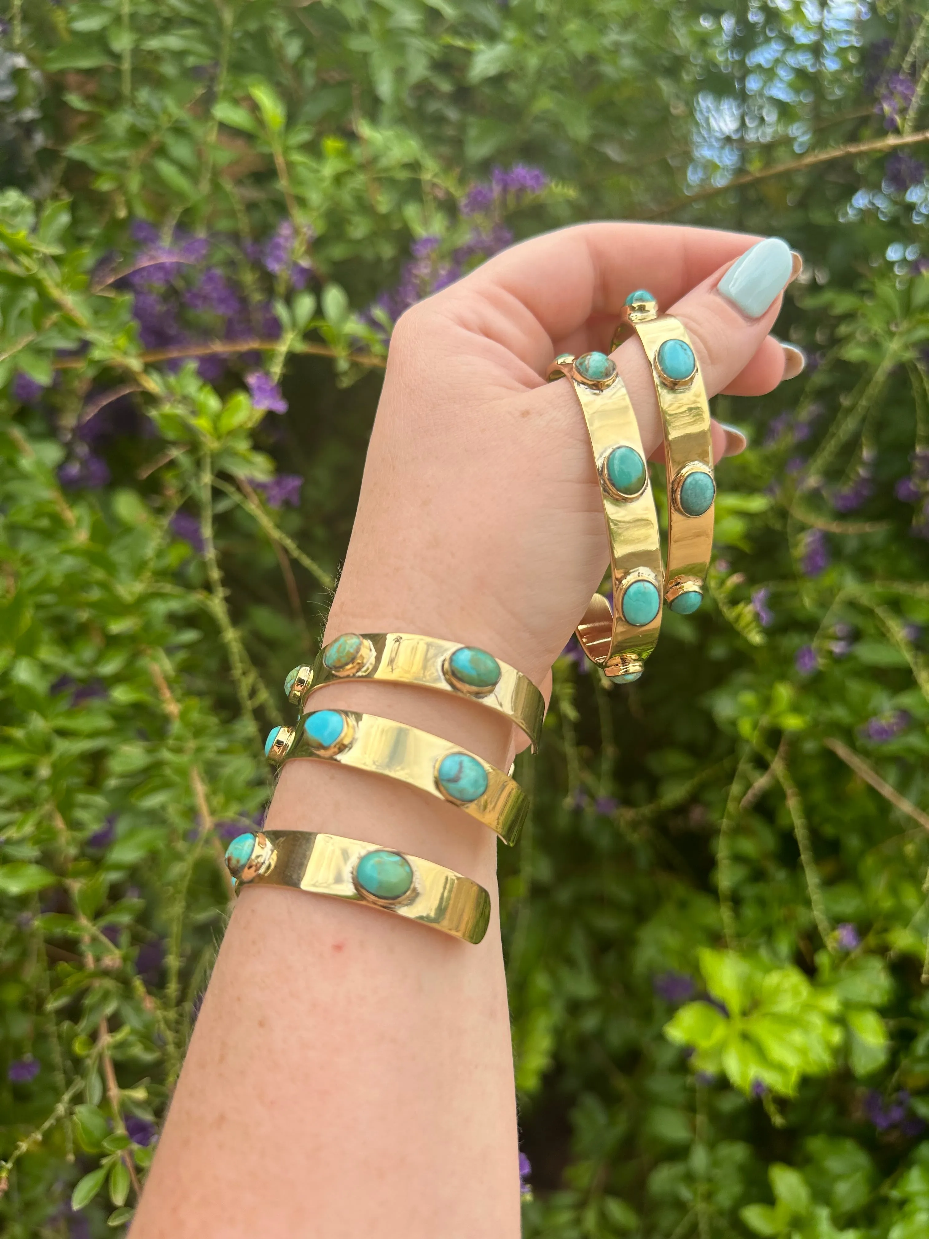 “The Golden Collection” Summerhaven Handmade Natural Turquoise Gold Plated Bracelet Cuff