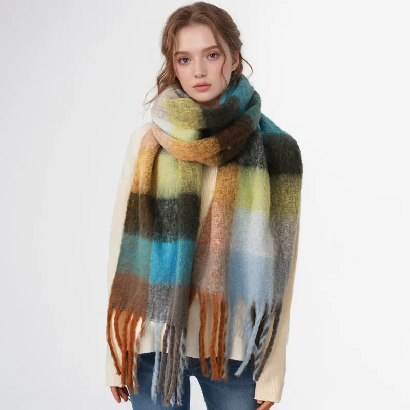 Thick Soft Warm Korean Style Plaid Cashmere Winter Scarf