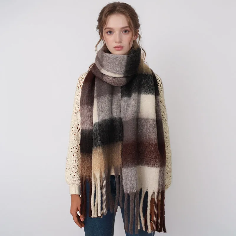 Thick Soft Warm Korean Style Plaid Cashmere Winter Scarf