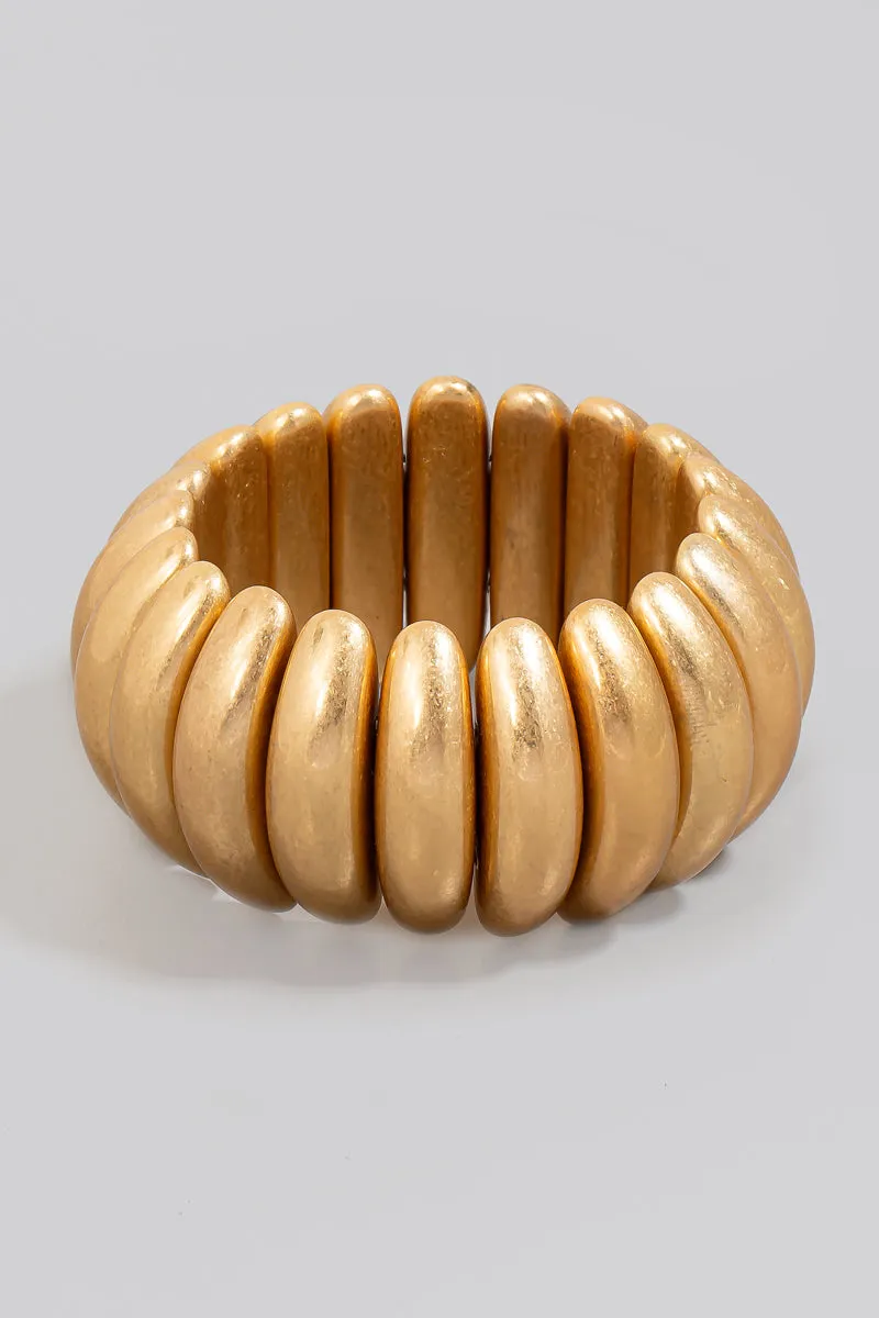 Thick Vintage Dome and C Shaped Stretch Gold Bracelet