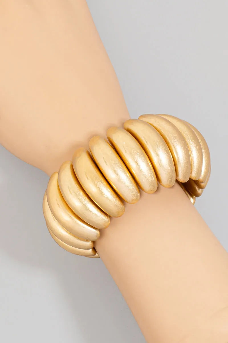 Thick Vintage Dome and C Shaped Stretch Gold Bracelet