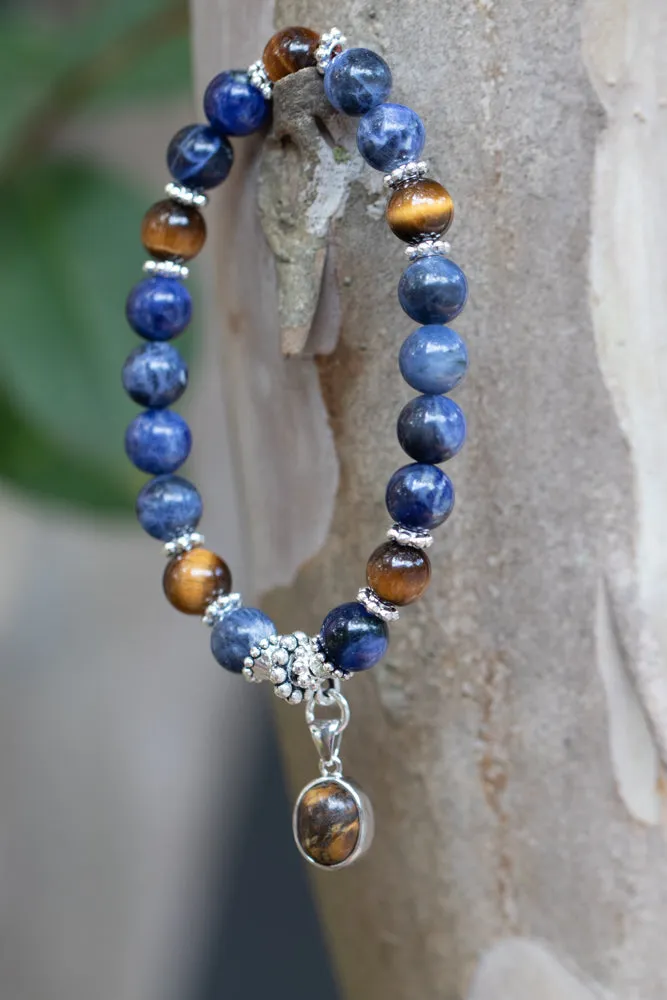 Tiger Eye and Sodalite Healing Bracelet with Cremation Ashes