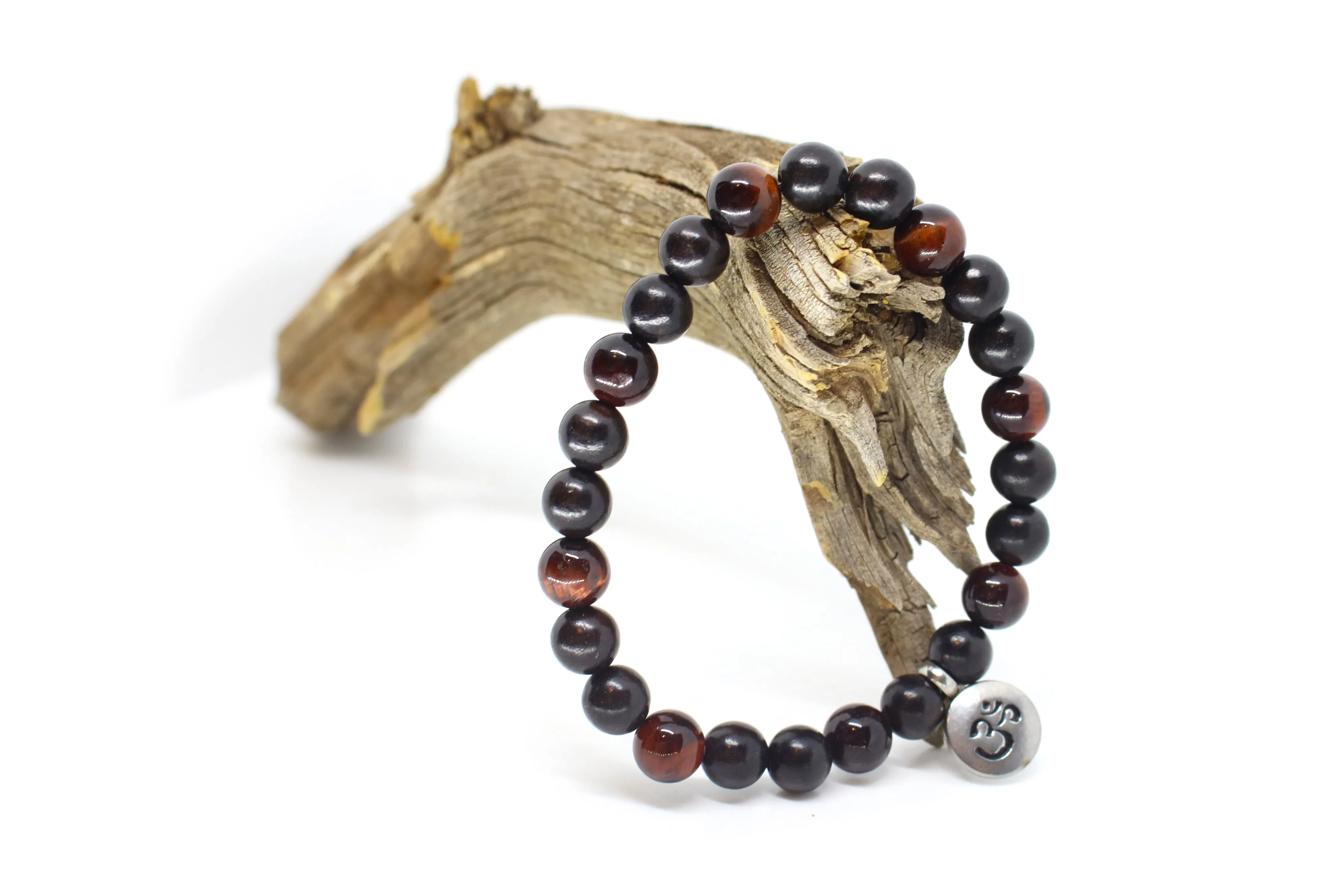 Tiger's Eye Red & Black Sandalwood Wrap Bracelet for Men