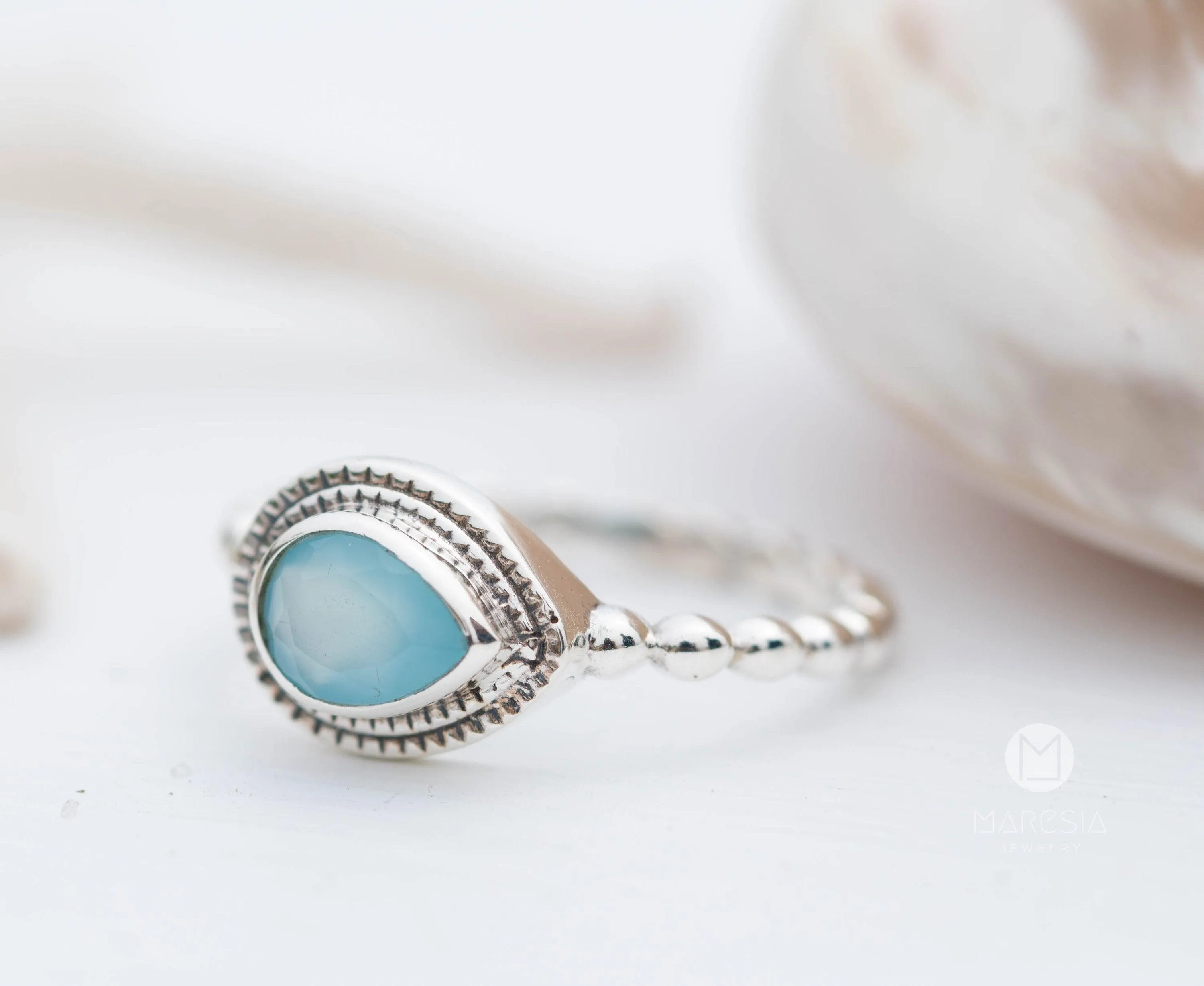 Tulum Aqua Chalcedony Ring ~ Sterling Silver 925 ~ MR253