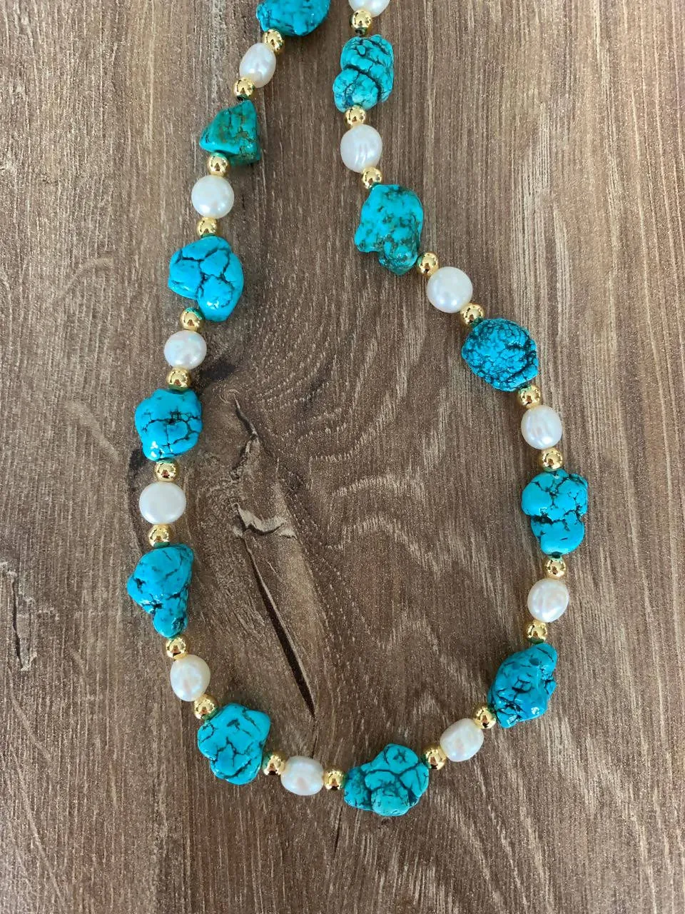 Turquoise and freshwater pearls choker