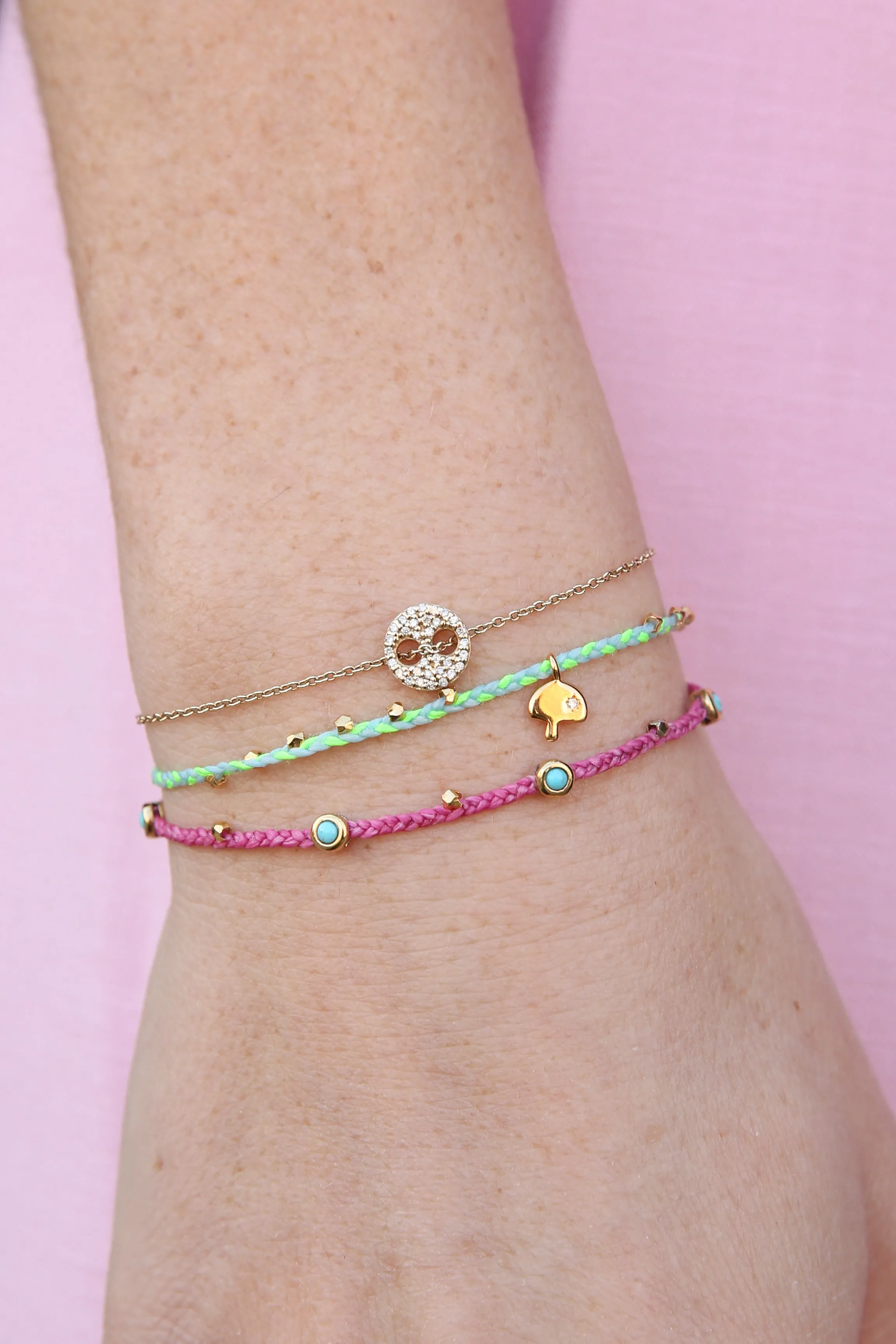 Turquoise Bezel Charms Bracelet in Magenta