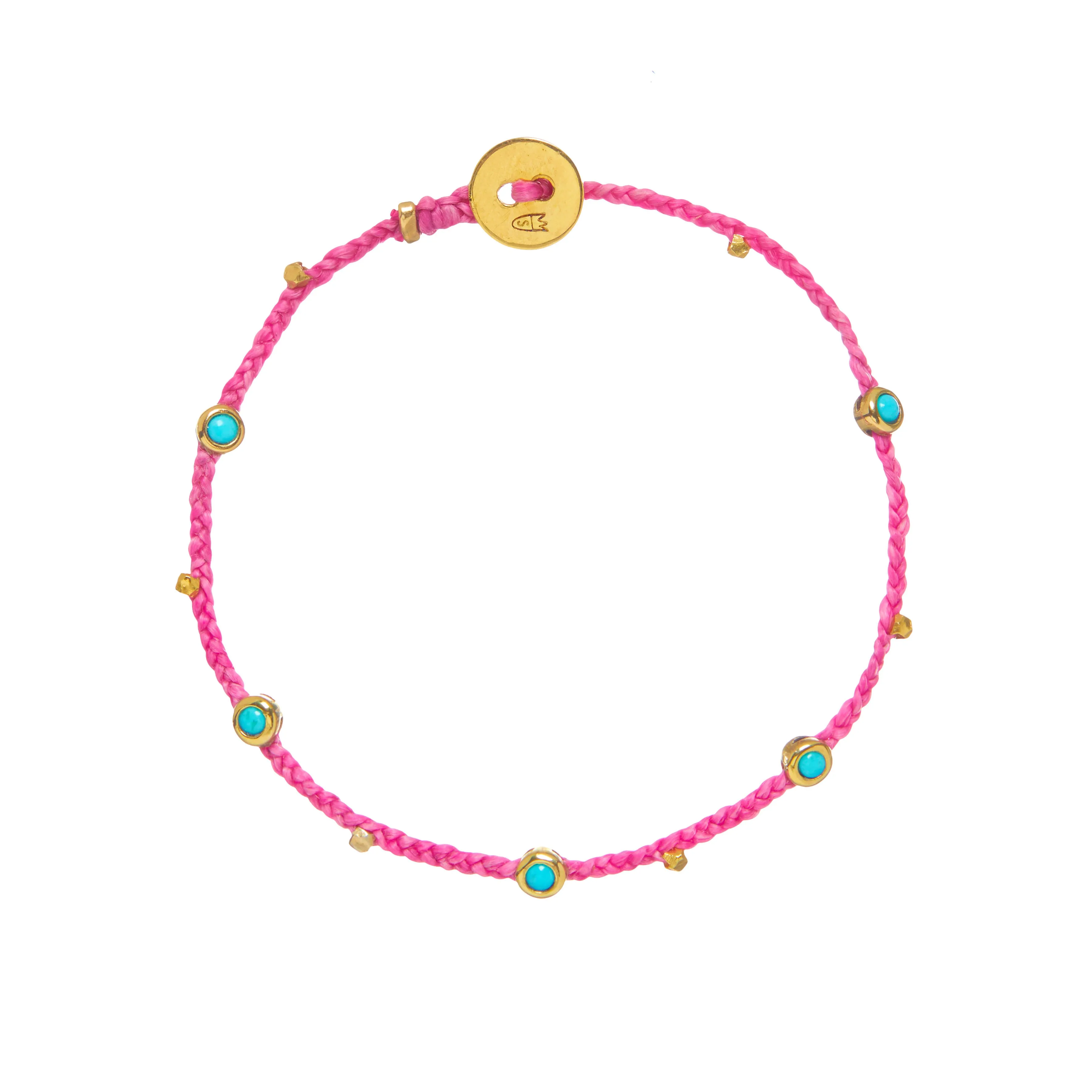 Turquoise Bezel Charms Bracelet in Magenta