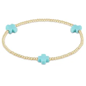 Turquoise Signature Cross Gold Pattern 2mm Bead Bracelet