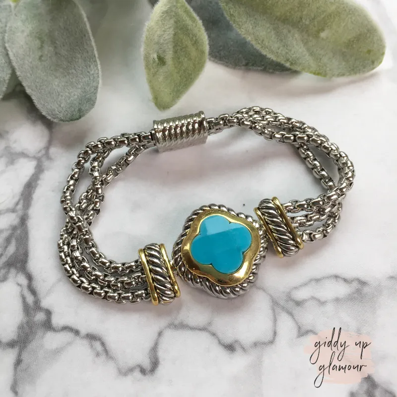 Two Toned Clover Magnetic Bracelet in Turquoise