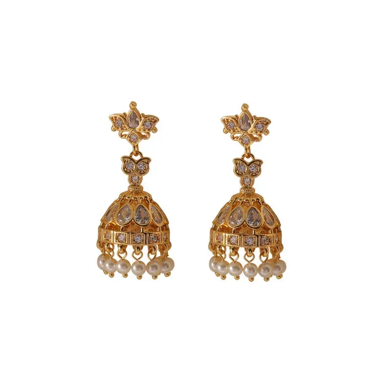 VAIGE Elegant Gold Pearl Chandelier Earrings with Glass Dangles