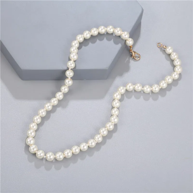 VenusFox Elegant White Imitation Pearl Necklace Long Round Pearl Wedding Choker Necklace for Women Charm Fashion Jewelry