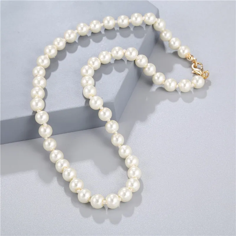 VenusFox Elegant White Imitation Pearl Necklace Long Round Pearl Wedding Choker Necklace for Women Charm Fashion Jewelry