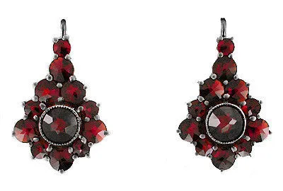 Victorian Bohemian Garnet Earrings in Antiqued Sterling Silver