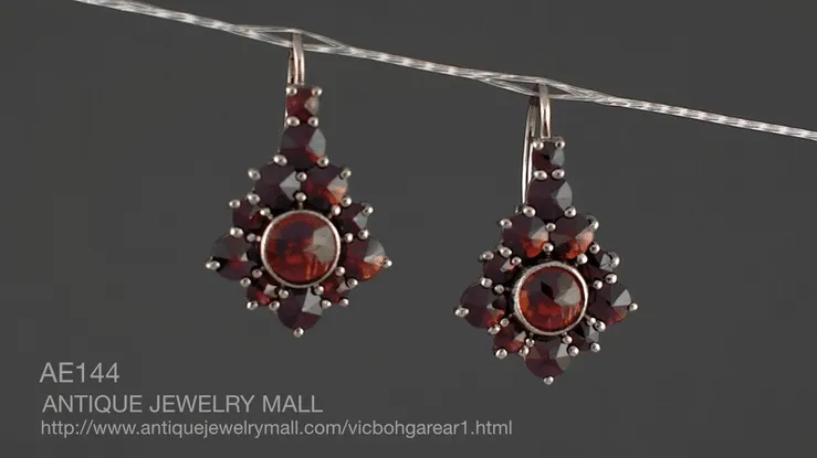 Victorian Bohemian Garnet Earrings in Antiqued Sterling Silver