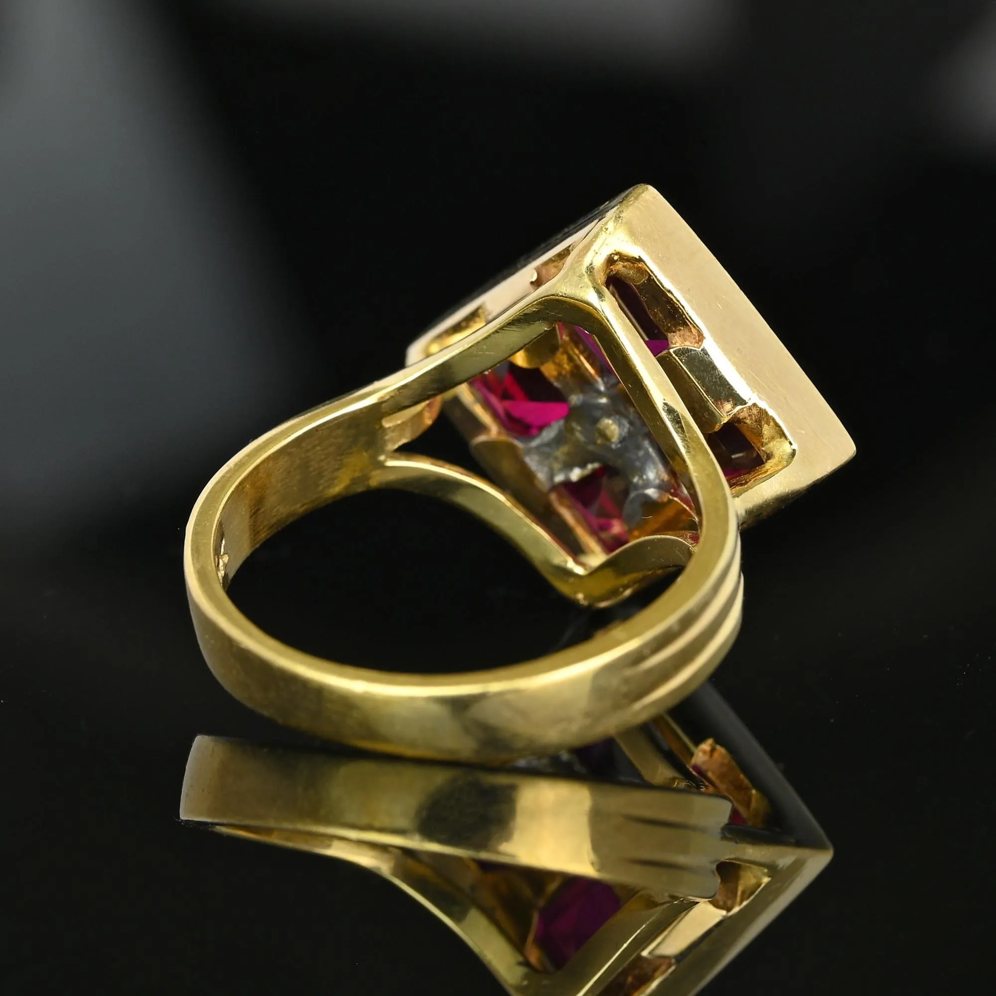 Vintage 14K Gold Diamond Solitaire Emerald Cut Ruby Ring