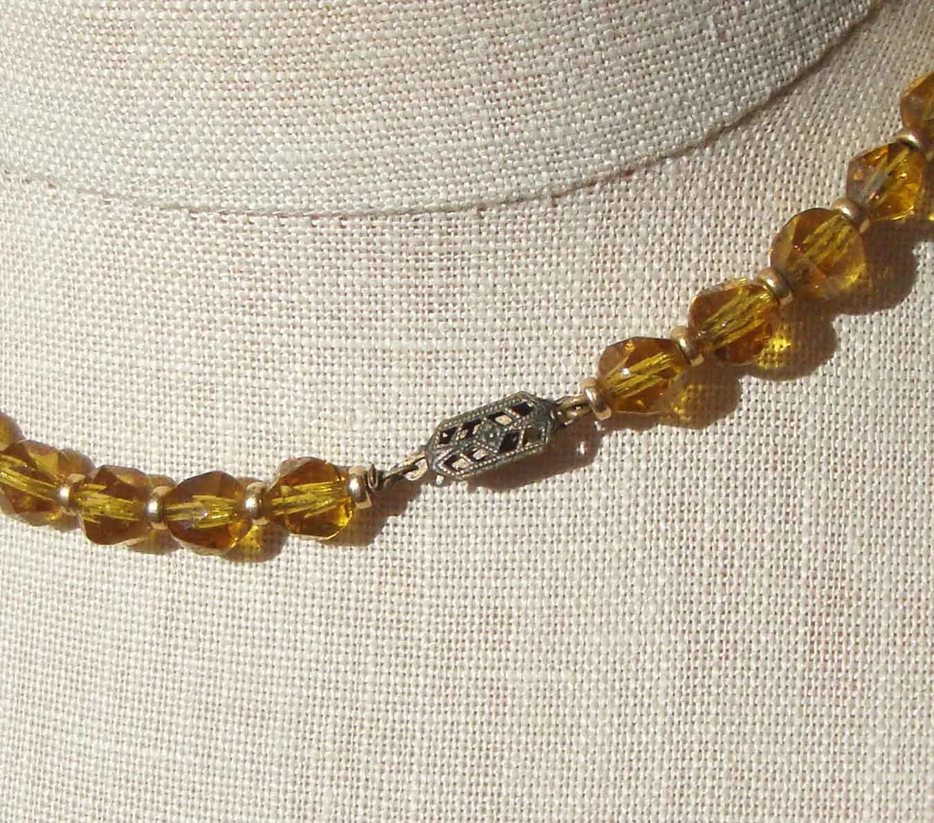 Vintage 30s Topaz Crystal Necklace Bohemian Czech Deco Choker