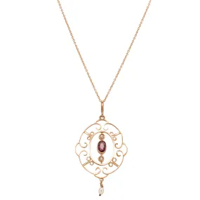 Vintage 9ct Yellow Gold Garnet & Pearl Pendant