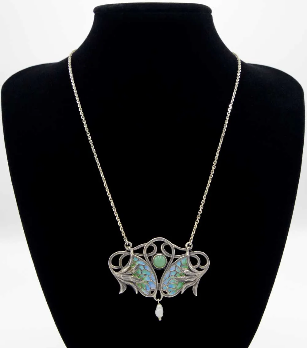 Vintage Art Nouveau revival silver pendant necklace