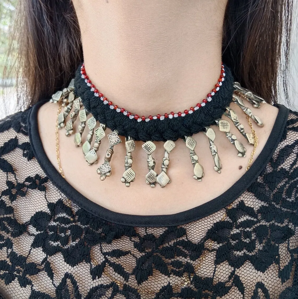 Vintage Boho Silver Spike Choker Necklace