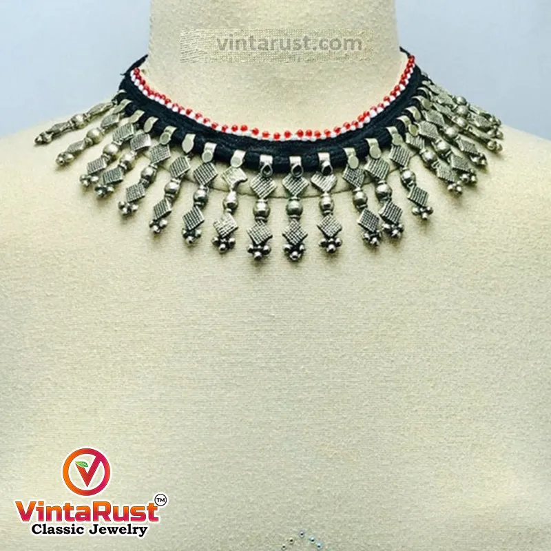 Vintage Boho Silver Spike Choker Necklace