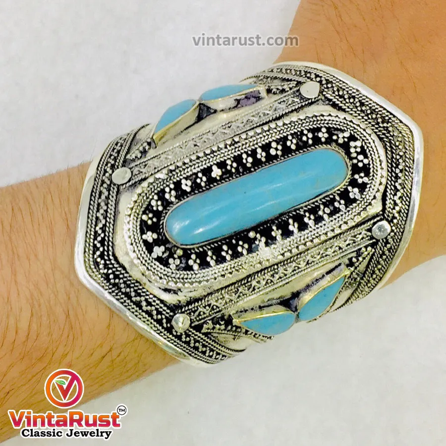 Vintage Boho Turquoise Tribal Handcuff Bracelet