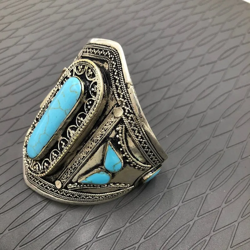 Vintage Boho Turquoise Tribal Handcuff Bracelet